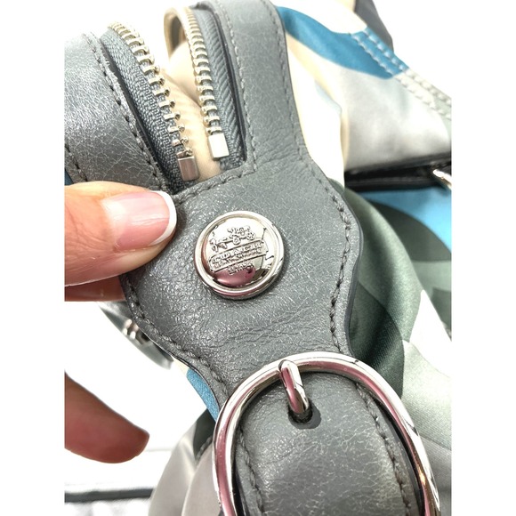 Coach Signature C Logo Print Hobo Shoulder Bag Gray Blue Silver - Picture 4 of 9